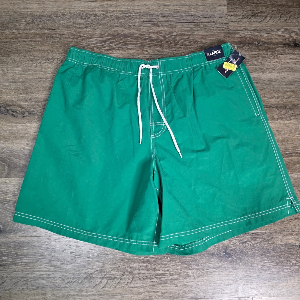 Roundtree & Yorke Mens XL Swim Trunks Green Contrast Stitch Board Shorts NEW